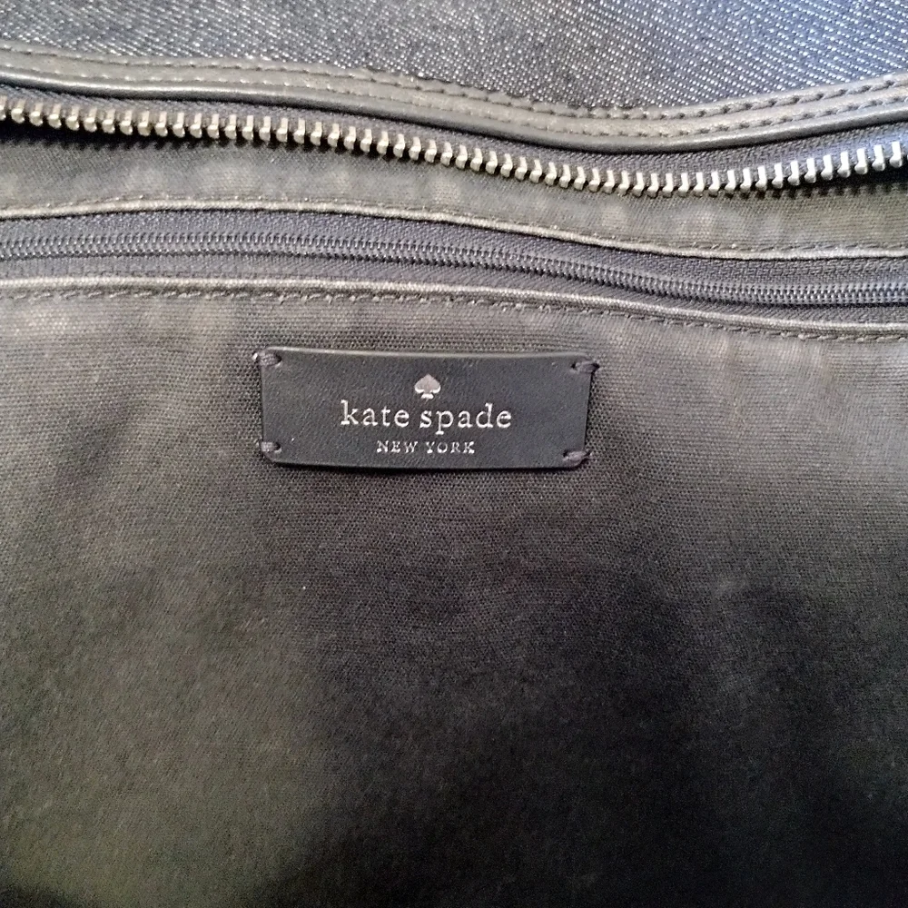 Kate Spade Ella Large Monogram Midnight Blue Denim Tote Bag - Picture 15 of 16